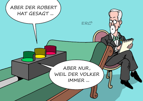 Cartoon: Ampel Therapie (medium) by Erl tagged politik,bundesregierung,koalition,ampel,wirtschaftsminister,robert,habeck,grüne,streit,fdp,verkehrsminister,volker,wissing,finanzminister,christian,lindner,klimaschutz,therapie,psychotherapie,psychoanalyse,couch,karikatur,erl,politik,bundesregierung,koalition,ampel,wirtschaftsminister,robert,habeck,grüne,streit,fdp,verkehrsminister,volker,wissing,finanzminister,christian,lindner,klimaschutz,therapie,psychotherapie,psychoanalyse,couch,karikatur,erl