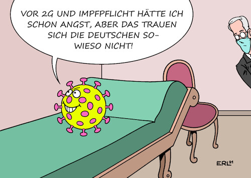 Cartoon: Analyse (medium) by Erl tagged politik,corona,virus,pandemie,covid19,vierte,welle,deutschland,maßnahmen,ungenügend,wirksamkeit,2g,geimpft,genesen,geimpfte,genesene,impfpflicht,analyse,psychoanalyse,couch,angst,mut,freud,karikatur,erl,politik,corona,virus,pandemie,covid19,vierte,welle,deutschland,maßnahmen,ungenügend,wirksamkeit,2g,geimpft,genesen,geimpfte,genesene,impfpflicht,analyse,psychoanalyse,couch,angst,mut,freud,karikatur,erl