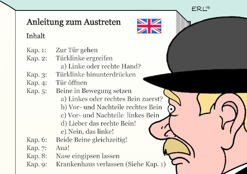 Cartoon: Anleitung zum Austreten (medium) by Erl tagged politik,gb,uk,großbritannien,brexit,austritt,eu,theresa,may,chaos,egoismus,gefahr,no,deal,zusammenarbeit,opposition,labour,aufschub,verschiebung,anleitung,gebrauchsanleitung,austreten,karikatur,erl,politik,gb,uk,großbritannien,brexit,austritt,eu,theresa,may,chaos,egoismus,gefahr,no,deal,zusammenarbeit,opposition,labour,aufschub,verschiebung,anleitung,gebrauchsanleitung,austreten,karikatur,erl