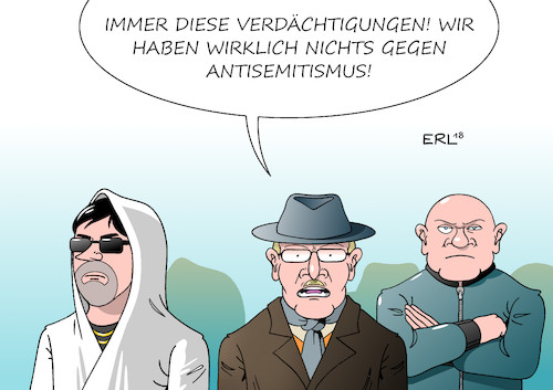 Cartoon: Antisemitismus (medium) by Erl tagged politik,antisemitismus,deutschland,rechtsextremismus,rechtspopulismus,islamismus,rap,battlerap,echo,musikpreis,preisverleihung,rapper,kollegah,farid,bang,liedtext,auschwitz,holocaust,nationalsozialismus,judenvernichtung,juden,jude,religion,karikatur,erl,politik,antisemitismus,deutschland,rechtsextremismus,rechtspopulismus,islamismus,rap,battlerap,echo,musikpreis,preisverleihung,rapper,kollegah,farid,bang,liedtext,auschwitz,holocaust,nationalsozialismus,judenvernichtung,juden,jude,religion,karikatur,erl