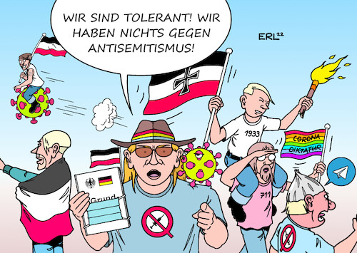 Cartoon: Antisemitismus (medium) by Erl tagged politik,holocaust,antisemitismus,nationalsozialismus,verschwörungstheorien,querdenker,spaziergänger,coronaleugner,impfgegner,rechtsextremismus,hass,hetze,telegram,toleranz,karikatur,erl,politik,holocaust,antisemitismus,nationalsozialismus,verschwörungstheorien,querdenker,spaziergänger,coronaleugner,impfgegner,rechtsextremismus,hass,hetze,telegram,toleranz,karikatur,erl