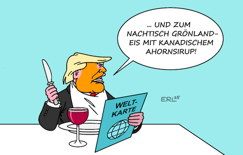 Cartoon: Appetit (medium) by Erl tagged politik,usa,donald,trump,grönland,kanada,essen,speisekarte,macht,hunger,appetit,karikatur,erl,politik,usa,donald,trump,grönland,kanada,essen,speisekarte,macht,hunger,appetit,karikatur,erl