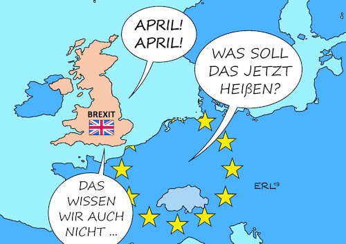 Cartoon: April (medium) by Erl tagged politik,brexit,großbritannien,gb,uk,austritt,eu,europäische,union,theresa,may,premierministerin,vertrag,erste,zweite,dritte,abstimmung,parlament,niederlage,ungewissheit,no,deal,chaos,zweites,referendum,termin,29,märz,verschiebung,12,april,22,mai,unterhaus,abstimmungen,alternativen,ablehnung,aprilscherz,erster,karikatur,erl,politik,brexit,großbritannien,gb,uk,austritt,eu,europäische,union,theresa,may,premierministerin,vertrag,erste,zweite,dritte,abstimmung,parlament,niederlage,ungewissheit,no,deal,chaos,zweites,referendum,termin,29,märz,verschiebung,12,april,22,mai,unterhaus,abstimmungen,alternativen,ablehnung,aprilscherz,erster,karikatur,erl