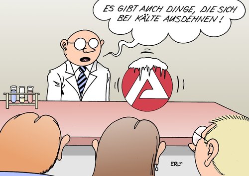 Cartoon: Arbeitslosigkeit (medium) by Erl tagged schnee,eis,arbeit,bundesagentur,anstieg,winter,arbeitslosigkeit,kälte,ausdehnung,physik,unterricht,arbeitslosigkeit,winter,eis,schnee,kälte,unterricht,physik,arbeit,job,arbeitsamt