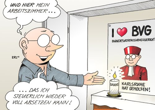 Cartoon: Arbeitszimmer (medium) by Erl tagged arbeitszimmer,steuer,absetzen,voll,urteil,karlsruhe,bundesverfassungsgericht,bvg,dank,arbeitszimmer,steuer,absetzen,voll,urteil,karlsruhe,bundesverfassungsgericht,bvg,verkehr,transport,steuern