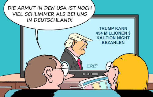 Cartoon: Armut USA (medium) by Erl tagged politik,bericht,europarat,armut,wohnungsnot,deutschland,rüge,anstrengungen,sozialpolitik,schere,arm,reich,usa,expräsident,donald,trump,anklage,gerichtsverfahren,kaution,454,millionen,us,dollar,karikatur,erl,politik,bericht,europarat,armut,wohnungsnot,deutschland,rüge,anstrengungen,sozialpolitik,schere,arm,reich,usa,expräsident,donald,trump,anklage,gerichtsverfahren,kaution,454,millionen,us,dollar,karikatur,erl