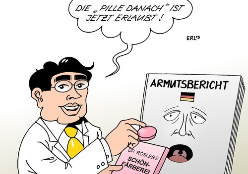 Cartoon: Armutsbericht Pille danach (medium) by Erl tagged deutschland,bischöfe,danach,pille,rösler,doktor,fdp,schönfärberei,vertuschung,änderung,bundesregierung,armutsbericht,erlaubnis,armutsbericht,pille,danach,rösler