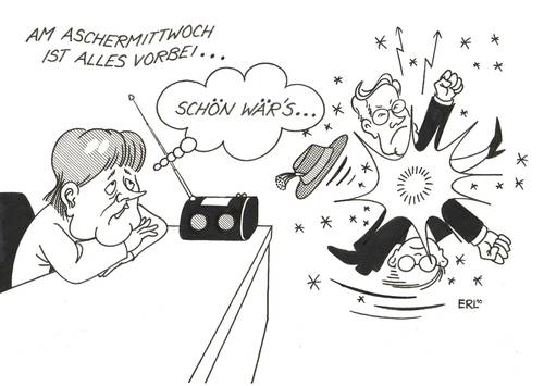 Cartoon: Aschermittwoch (medium) by Erl tagged aschermittwoch,koalition,schwarz,gelb,cdu,csu,fdp,streit,dauerstreit,guido westerwelle,angela merkel,guido,westerwelle,angela,merkel