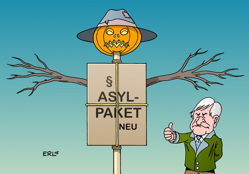 Cartoon: Asylpaket (medium) by Erl tagged flüchtlinge,europa,deutschland,willkommen,bundeskanzlerin,angela,merkel,kritik,cdu,csu,abschottung,abschreckung,asyl,asylgesetz,verschärfung,asylpaket,ministerpräsident,bayern,horst,seehofer,vogelscheuche,kürbis,halloween,karikatur,erl,flüchtlinge,europa,deutschland,willkommen,bundeskanzlerin,angela,merkel,kritik,cdu,csu,abschottung,abschreckung,asyl,asylgesetz,verschärfung,asylpaket,ministerpräsident,bayern,horst,seehofer,vogelscheuche,kürbis,halloween,karikatur,erl