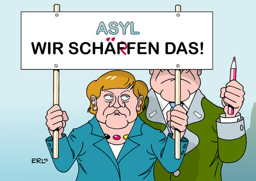 Cartoon: Asylrecht (medium) by Erl tagged asylrecht,verschärfung,flüchtlinge,bundeskanzlerin,merkel,willkommenskultur,wir,schaffen,das,kritik,ministerpräsident,bayern,horst,seehofer,rotstift,asyl,deutschland,europa,eu,karikatur,erl,asylrecht,verschärfung,flüchtlinge,bundeskanzlerin,merkel,willkommenskultur,wir,schaffen,das,kritik,ministerpräsident,bayern,horst,seehofer,rotstift,asyl,deutschland,europa,eu,karikatur,erl