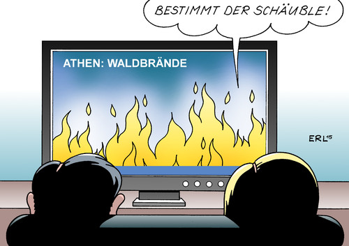 Cartoon: Athen (medium) by Erl tagged griechenland,pleite,schulden,euro,eu,ezb,iwf,hilfspaket,zustimmung,bundestag,skepsis,union,cdu,csu,schäuble,grexit,zündeln,feuer,waldbrand,athen,karikatur,erl,griechenland,pleite,schulden,euro,eu,ezb,iwf,hilfspaket,zustimmung,bundestag,skepsis,union,cdu,csu,schäuble,grexit,zündeln,feuer,waldbrand,athen