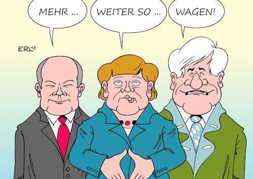 Cartoon: Aufbruch (medium) by Erl tagged politik,bundestagswahl,wahl,regierung,bundesregierung,große,koalition,groko,cdu,csu,spd,aufbruch,stillstand,weiter,so,mehr,demokratie,wagen,zitat,willy,brandt,bundeskanzlerin,angela,merkel,vizekanzler,finanzminister,olaf,scholz,innenminister,heimat,horst,seehofer,karikatur,erl,politik,bundestagswahl,wahl,regierung,bundesregierung,große,koalition,groko,cdu,csu,spd,aufbruch,stillstand,weiter,so,mehr,demokratie,wagen,zitat,willy,brandt,bundeskanzlerin,angela,merkel,vizekanzler,finanzminister,olaf,scholz,innenminister,heimat,horst,seehofer,karikatur,erl