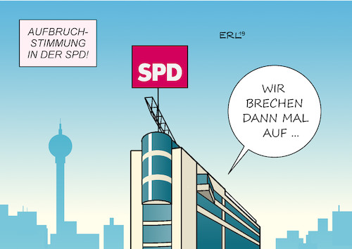 Cartoon: Aufbruchstimmung in der SPD (medium) by Erl tagged politik,spd,suche,vorsitz,duo,doppelspitze,wahl,mitglieder,stichwahl,olaf,scholz,klara,geywitz,groko,norbert,walter,borjans,saskia,esken,wahlbeteiligung,gering,aufbruch,neuanfang,aufbruchstimmung,karikatur,erl,politik,spd,suche,vorsitz,duo,doppelspitze,wahl,mitglieder,stichwahl,olaf,scholz,klara,geywitz,groko,norbert,walter,borjans,saskia,esken,wahlbeteiligung,gering,aufbruch,neuanfang,aufbruchstimmung,karikatur,erl