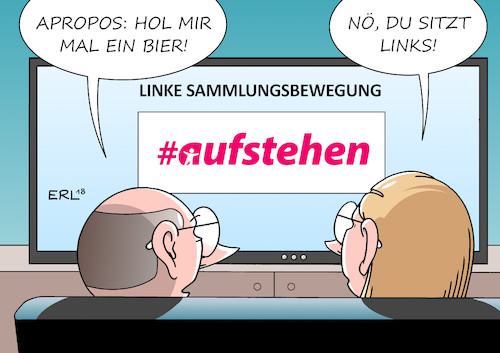 Cartoon: Aufstehen (medium) by Erl tagged politik,aufstehen,linke,sammlungsbewegung,sahra,wagenknecht,oskar,lafontaine,gegengewicht,rechtspopulismus,deutschland,angebot,linkspartei,spd,die,grünen,grüne,soziale,gerechtigkeit,kapitalismuskritik,friedenspolitik,kritik,flüchtlingspolitik,nähe,afd,nationalismus,bürger,sofa,couch,fernsehen,bequemlichkeit,karikatur,erl,politik,aufstehen,linke,sammlungsbewegung,sahra,wagenknecht,oskar,lafontaine,gegengewicht,rechtspopulismus,deutschland,angebot,linkspartei,spd,die,grünen,grüne,soziale,gerechtigkeit,kapitalismuskritik,friedenspolitik,kritik,flüchtlingspolitik,nähe,afd,nationalismus,bürger,sofa,couch,fernsehen,bequemlichkeit,karikatur,erl