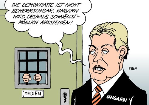 Cartoon: Ausstieg (medium) by Erl tagged fidesz,orban,viktor,medien,gleichschaltung,demokratie,ausstieg,abschaffung,änderung,verfassung,ungarn,ungarn,verfassung,änderung,abschaffung,ausstieg,demokratie,gleichschaltung,viktor,medien,orban,fidesz