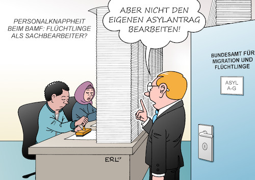 Cartoon: BAMF Personalknappheit (medium) by Erl tagged bamf,bundesamt,für,migration,und,flüchtlinge,personalknappheit,personal,sachbearbeiter,engpass,bearbeitung,asylantrag,asylanträge,lösung,flüchtlingspolitik,bundeskanzlerin,angela,merkel,grenzöffnung,2015,karikatur,erl,bamf,bundesamt,für,migration,und,flüchtlinge,personalknappheit,personal,sachbearbeiter,engpass,bearbeitung,asylantrag,asylanträge,lösung,flüchtlingspolitik,bundeskanzlerin,angela,merkel,grenzöffnung,2015,karikatur,erl