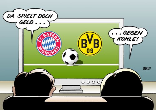 Cartoon: Bayern gegen Dortmund (medium) by Erl tagged guardiola,klopp,berlin,pokalfinale,pokal,dfb,bvb,fcb,fußball,kohle,geld,dortmund,borussia,münchen,bayern,london,finale,league,champions,champions,league,finale,london,bayern,münchen,borussia,dortmund,geld,kohle,fußball