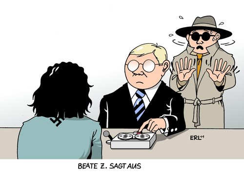 Cartoon: Beate Z. sagt aus (medium) by Erl tagged kronzeuge,aussage,beate,nazi,vertrauensmann,verbindungsmann,vmann,verhör,verfassungsschutz,attentat,mord,terrorismus,terror,rechtsradikal,rechtsextrem,rechtsextremismus,rechtsextremismus,zwickau,rechtsextrem,rechtsradikal,terror,terrorismus,mord,attentat,verfassungsschutz,verhör,vmann,beate,nazi,vertrauensmann,aussage