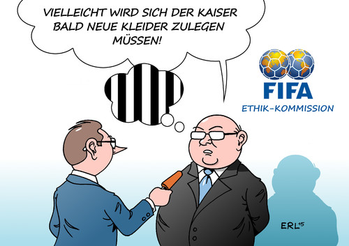 Cartoon: Beckenbauer (medium) by Erl tagged franz,beckenbauer,kaiser,fußball,weltmeisterschaft,2006,bestechung,korruption,verdacht,fifa,ethikkommission,sträfling,kleider,märchen,karikatur,erl,franz,beckenbauer,kaiser,fußball,weltmeisterschaft,2006,bestechung,korruption,verdacht,fifa,ethikkommission,sträfling,kleider,märchen,karikatur,erl