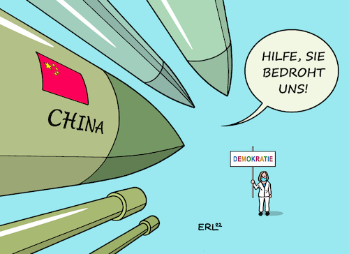 Cartoon: Bedrohung (medium) by Erl tagged politik,usa,nancy,pelosi,demokraten,sprecherin,repräsentantenhaus,reise,ostasien,besuch,taiwan,provokation,bedrohung,china,diktatur,waffen,militär,manöver,demokratie,freiheit,karikatur,erl,politik,usa,nancy,pelosi,demokraten,sprecherin,repräsentantenhaus,reise,ostasien,besuch,taiwan,provokation,bedrohung,china,diktatur,waffen,militär,manöver,demokratie,freiheit,karikatur,erl