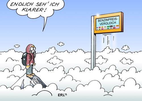 Cartoon: Benzinpreise (medium) by Erl tagged hoch,benzinpreise,benzinpreis,transparenz,vergleich,kraftstoff,sprit,diesel,preis,geld,höhe,berg,gebirge,wolken,bergsteiger,autofahrer,benzinpreis,benzinpreise,hoch,transparenz,vergleich,kraftstoff,sprit,diesel,preis,geld,höhe,berg,gebirge,wolken,bergsteiger,autofahrer