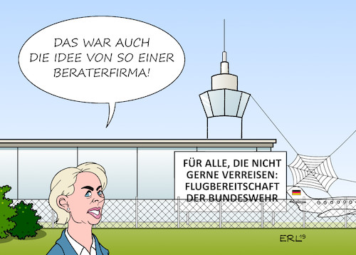 Cartoon: Berater (medium) by Erl tagged politik,bundewehr,verteidigungsministerin,von,der,leyen,berater,beraterfirmen,untersuchungsausschuss,mängel,flugbereitschaft,ausfälle,flüge,politiker,regierung,fugzeug,flughafen,karikatur,erl,politik,bundewehr,verteidigungsministerin,von,der,leyen,berater,beraterfirmen,untersuchungsausschuss,mängel,flugbereitschaft,ausfälle,flüge,politiker,regierung,fugzeug,flughafen,karikatur,erl