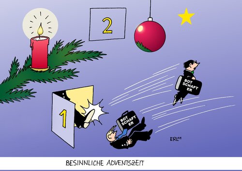 Cartoon: Besinnliche Adventszeit (medium) by Erl tagged advent,adventskalender,türchen,krise,iran,großbritannien,norwegen,deutschland,botschafter,ausweisung,advent,adventskalender,türchen,krise,iran,großbritannien,norwegen,deutschland,botschafter,ausweisung