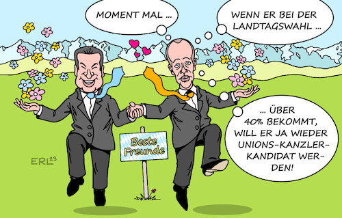 Cartoon: Beste Freunde (medium) by Erl tagged politik,partei,csu,klausur,kloster,andechs,vorbereitung,landtagswahl,gast,friedrich,merz,schwesterpartei,cdu,markus,söder,beste,freunde,ambitionen,kanzleramt,kanzlerkandidat,union,rivalen,idylle,berge,karikatur,erl,politik,partei,csu,klausur,kloster,andechs,vorbereitung,landtagswahl,gast,friedrich,merz,schwesterpartei,cdu,markus,söder,beste,freunde,ambitionen,kanzleramt,kanzlerkandidat,union,rivalen,idylle,berge,karikatur,erl