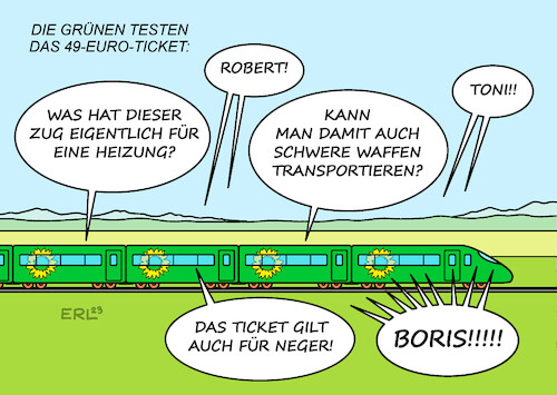 Cartoon: Betriebsausflug mit Boris Palmer (medium) by Erl tagged politik,klima,verkehr,oeffentlicher,nahverkehr,deutschlandticket,49,euro,ticket,die,grünen,umfragetief,heizung,robert,habeck,waffenlieferungen,ukraine,toni,hofreiter,boris,palmer,nervensäge,rassismus,wort,provokation,karikatur,erl,politik,klima,verkehr,oeffentlicher,nahverkehr,deutschlandticket,49,euro,ticket,die,grünen,umfragetief,heizung,robert,habeck,waffenlieferungen,ukraine,toni,hofreiter,boris,palmer,nervensäge,rassismus,wort,provokation,karikatur,erl