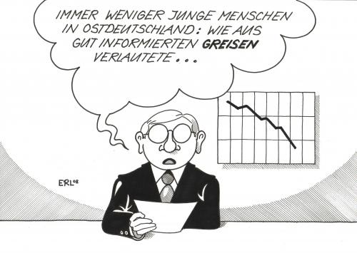 Cartoon: Bevölkerung (medium) by Erl tagged bevölkerung,entwicklung,ostdeutschland,deutschland,alt,jung,kind,greis,vergreisung,schrumpfen,nachrichten,gut,informiert,verlauten,sprecher,bevölkerung,entwicklung,ostdeutschland,deutschland,alt,jung,kind,greis,vergreisung,schrumpfen,nachrichten,berlininstitut studie,bevölkerungsstudie,wachstum,bevölkerungswachstum,neue bundesländer,demografischer wandel,demografisches notstandsgebiet,demografie,überalterung,unterbevölkerung,geburtenrate,ossi,ossis,osten,abwanderung,frauenmangel,dinosaurier,artensterben,berlininstitut,studie,neue,bundesländer,demografischer,wandel,demografisches,notstandsgebiet