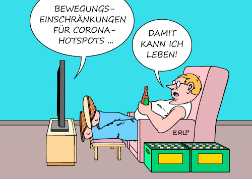 Cartoon: Bewegungsradius (medium) by Erl tagged politik,corona,virus,pandemie,covid19,zweite,welle,lockdown,verlängerung,verschärfung,hotspot,einschränkung,bewegungsradius,bewegungsfreiheit,mann,fernsehen,bier,sessel,karikatur,erl,politik,corona,virus,pandemie,covid19,zweite,welle,lockdown,verlängerung,verschärfung,hotspot,einschränkung,bewegungsradius,bewegungsfreiheit,mann,fernsehen,bier,sessel,karikatur,erl