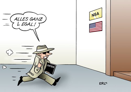 Cartoon: BND NSA (medium) by Erl tagged ausspähskandal,usa,nsa,geheimdienst,überwachung,deutschland,bnd,zusammenarbeit,datenübertragung,datenschutz,recht,legal,egal,ausspähskandal,usa,nsa,geheimdienst,überwachung,deutschland,bnd,zusammenarbeit,datenübertragung,datenschutz,recht,legal,egal