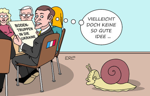 Cartoon: Bodentruppen (medium) by Erl tagged politik,frankreich,präsident,emmanuel,macron,vorschlag,bodentruppen,ukraine,kritik,ablehnung,deutschland,bundeskanzler,olaf,scholz,lieferung,taurus,absage,zögern,zaudern,schnecke,boden,karikatur,erl,politik,frankreich,präsident,emmanuel,macron,vorschlag,bodentruppen,ukraine,kritik,ablehnung,deutschland,bundeskanzler,olaf,scholz,lieferung,taurus,absage,zögern,zaudern,schnecke,boden,karikatur,erl