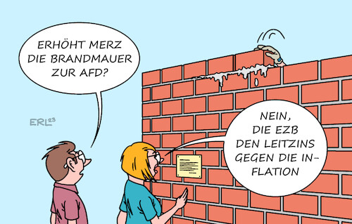 Cartoon: Brandmauer (medium) by Erl tagged politik,finanzen,ezb,europäische,zentralbank,währung,währungshütern,euro,erhöhung,leitzins,kampf,inflation,geld,mauer,brandmauer,friedrich,merz,cdu,afd,rechtsextremismus,karikatur,erl,politik,finanzen,ezb,europäische,zentralbank,währung,währungshütern,euro,erhöhung,leitzins,kampf,inflation,geld,mauer,brandmauer,friedrich,merz,cdu,afd,rechtsextremismus,karikatur,erl