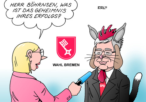 Cartoon: Bremen (medium) by Erl tagged bremen,wahl,bundesland,land,stadtstaat,bürgerschaft,bürgermeister,jens,böhrnsen,spd,zustimmung,beliebtheit,erfolg,wähler,wählerstimmen,wahlsieg,sieg,bremer,stadtmusikanten,esel,hund,katze,hahn,eigenschaften,vereinigung,wappen,schlüssel,karikatur,erl,bremen,wahl,bundesland,land,stadtstaat,bürgerschaft,bürgermeister,jens,böhrnsen,spd,zustimmung,beliebtheit,erfolg,wähler,wählerstimmen,wahlsieg,sieg,bremer,stadtmusikanten,esel,hund,katze,hahn,symbol,eigenschaften,vereinigung,wappen,schlüssel,interview,reporterin,journalistin,mikrofon