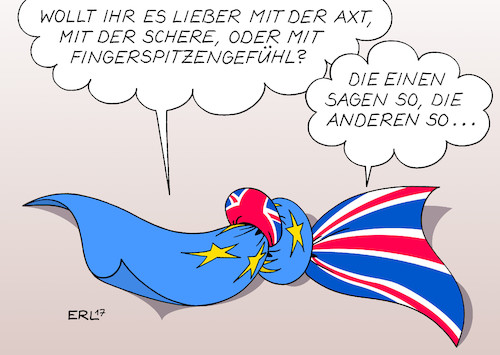 Cartoon: Brexit (medium) by Erl tagged brexit,austritt,großbritannien,gb,uk,eu,trennung,scheidung,hart,weich,verhandlungen,unklarheit,zukunft,unsicherheit,flaggen,knoten,gordischer,axt,schere,fingerspitzengefühl,karikatur,erl,brexit,austritt,großbritannien,gb,uk,eu,trennung,scheidung,hart,weich,verhandlungen,unklarheit,zukunft,unsicherheit,flaggen,knoten,gordischer,axt,schere,fingerspitzengefühl,karikatur,erl