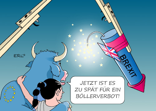 Cartoon: Brexit (medium) by Erl tagged politik,brexit,austritt,großbritannien,uk,eu,2020,silvester,rakete,feuerwerk,böller,verbot,böllerverbot,europa,stier,karikatur,erl,politik,brexit,austritt,großbritannien,uk,eu,2020,silvester,rakete,feuerwerk,böller,verbot,böllerverbot,europa,stier,karikatur,erl