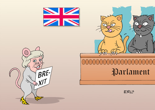 Cartoon: Brexit Durchbruch (medium) by Erl tagged politik,brexit,austritt,großbritannien,gb,uk,eu,europäische,union,premierministerin,theresa,may,durchbruch,kabinett,zustimmung,parlament,gegner,gefahr,amt,verlust,katze,maus,fressen,karikatur,erl,politik,brexit,austritt,großbritannien,gb,uk,eu,europäische,union,premierministerin,theresa,may,durchbruch,kabinett,zustimmung,parlament,gegner,gefahr,amt,verlust,katze,maus,fressen,karikatur,erl