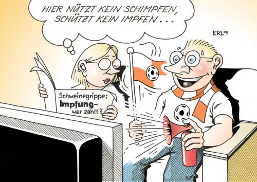 Cartoon: Bundesliga (medium) by Erl tagged bundesliga,fußballfieber,schweinegrippe,impfung,kosten,impfen,schimpfen,bundesliga,fußballfieber,schweinegrippe,impfung,kosten,impfen,schimpfen,krankheit,krank,schutz,schützen,fußball,fieber,virus,gesundheit