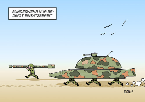 Cartoon: Bundeswehr (medium) by Erl tagged bundeswehr,militär,ausrüstung,waffen,mangelhaft,einsatz,auslandseinsatz,nato,bedingt,einsatzbereit,panzer,laufen,gehen,soldaten,karikatur,erl,bundeswehr,militär,ausrüstung,waffen,mangelhaft,einsatz,auslandseinsatz,nato,bedingt,einsatzbereit,panzer,laufen,gehen,soldaten