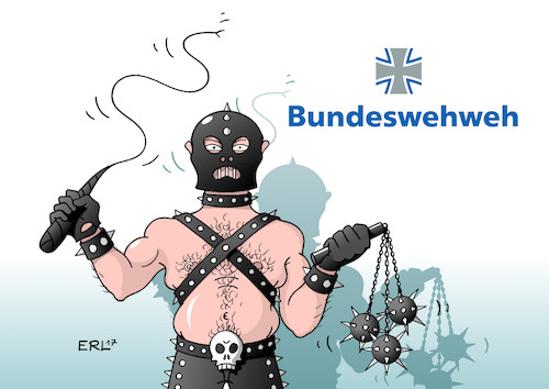 Cartoon: Bundeswehr (medium) by Erl tagged bundeswehr,sexuelle,übergriffe,misshandlungen,soldaten,soldatinnen,vorgesetzte,kaserne,aufnahmeritual,sadismus,quälerei,militär,hirarchie,karikatur,erl,bundeswehr,sexuelle,übergriffe,misshandlungen,soldaten,soldatinnen,vorgesetzte,kaserne,aufnahmeritual,sadismus,quälerei,militär,hirarchie,karikatur,erl