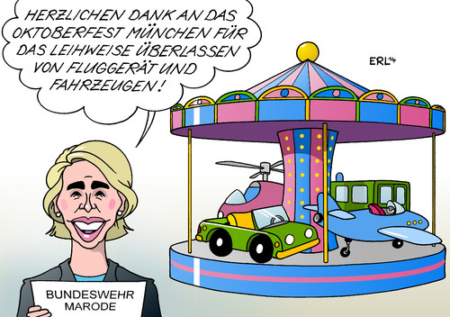 Cartoon: Bundeswehr Leihausrüstung (medium) by Erl tagged bundeswehr,ausrüstung,flugzeug,hubschrauber,fahrzeug,zustand,veraltet,marode,einsatz,bedingt,einsatzfähig,verteidigungsministerin,von,der,leyen,leihen,leasen,oktoberfest,münchen,karussell,kinderkarussell,bundeswehr,ausrüstung,flugzeug,hubschrauber,fahrzeug,zustand,veraltet,marode,einsatz,bedingt,einsatzfähig,verteidigungsministerin,von,der,leyen,leihen,leasen,oktoberfest,münchen,karussell,kinderkarussell