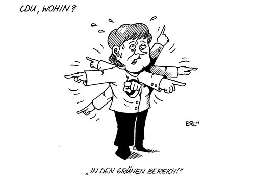 Cartoon: CDU (medium) by Erl tagged cdu,richtung,wahl,wahlen,niederlage,stimmenverlust,bundeskanzlerin,angela merkel,orientierung,grün,grüne,angela,merkel