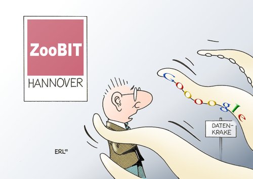 Cartoon: CeBIT (medium) by Erl tagged cebit,hannover,google,daten,krake,cebit,hannover,google,facebook,daten,krake,bock,technik,fortschritt,technologie,zoo