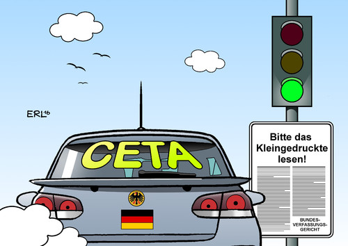 Cartoon: CETA (medium) by Erl tagged freihandelsabkommen,ceta,eu,kanada,klage,bundesverfassungsgericht,karlsruhe,grünes,licht,bedingungen,gefahr,demokratie,ttip,usa,wirtschaft,handel,geld,gewinn,investitionen,konzerne,schiedsgerichte,verbraucherschutz,umweltschutz,auto,ampel,karikatur,erl,freihandelsabkommen,ceta,eu,kanada,klage,bundesverfassungsgericht,karlsruhe,grünes,licht,bedingungen,gefahr,demokratie,ttip,usa,wirtschaft,handel,geld,gewinn,investitionen,konzerne,schiedsgerichte,verbraucherschutz,umweltschutz,auto,ampel,karikatur,erl