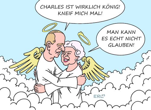 Cartoon: Charles ist König (medium) by Erl tagged politik,monarchie,großbritannien,vereinigtes,königreich,krönung,könig,charles,iii,eltern,queen,elizabeth,ii,prinz,philipp,erstaunen,realität,traum,karikatur,erl,politik,monarchie,großbritannien,vereinigtes,königreich,krönung,könig,charles,iii,eltern,queen,elizabeth,ii,prinz,philipp,erstaunen,realität,traum,karikatur,erl