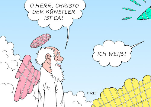 Cartoon: Christo (medium) by Erl tagged politik,kunst,künstler,tod,christo,jawaschew,javacheff,bulgarien,usa,jeanne,claude,verpackung,verpackungskunst,verpackungskünstler,reichstag,himmel,petrus,gott,wolken,karikatur,erl,politik,kunst,künstler,tod,christo,jawaschew,javacheff,bulgarien,usa,jeanne,claude,verpackung,verpackungskunst,verpackungskünstler,reichstag,himmel,petrus,gott,wolken,karikatur,erl