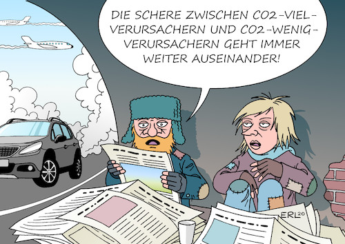 Cartoon: CO2-Verursacher (medium) by Erl tagged politik,umwelt,klima,klimawandel,erderwärmung,co2,ausstoß,unterschied,arm,reich,ungleichheit,schere,suv,auto,verkehr,flugverkehr,flugzeug,obdachlosigkeit,karikatur,erl,politik,umwelt,klima,klimawandel,erderwärmung,co2,ausstoß,unterschied,arm,reich,ungleichheit,schere,suv,auto,verkehr,flugverkehr,flugzeug,obdachlosigkeit,karikatur,erl