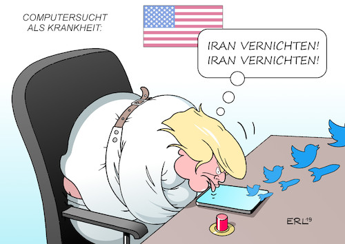 Cartoon: Computersucht (medium) by Erl tagged politik,who,weltgesundheitsorganisation,welt,gesundheit,kriterien,krankheiten,neu,computersucht,internetsucht,onlinesucht,usa,präsident,donald,trump,konflikt,iran,drohung,vernichtung,twitter,smartphone,zwangsjacke,karikatur,erl,politik,who,weltgesundheitsorganisation,welt,gesundheit,kriterien,krankheiten,neu,computersucht,internetsucht,onlinesucht,usa,präsident,donald,trump,konflikt,iran,drohung,vernichtung,twitter,smartphone,zwangsjacke,karikatur,erl