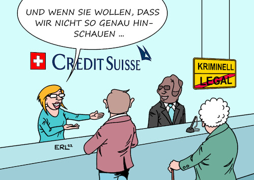 Cartoon: Credit Suisse (medium) by Erl tagged politik,finanzen,schweiz,banken,bank,credit,suisse,konten,diktatoren,autokraten,kriminelle,korruption,kontrolle,auge,zudrücken,strumpfmaske,mitarbeiter,kunden,bankkunden,geld,karikatur,erl,politik,finanzen,schweiz,banken,bank,credit,suisse,konten,diktatoren,autokraten,kriminelle,korruption,kontrolle,auge,zudrücken,strumpfmaske,mitarbeiter,kunden,bankkunden,geld,karikatur,erl